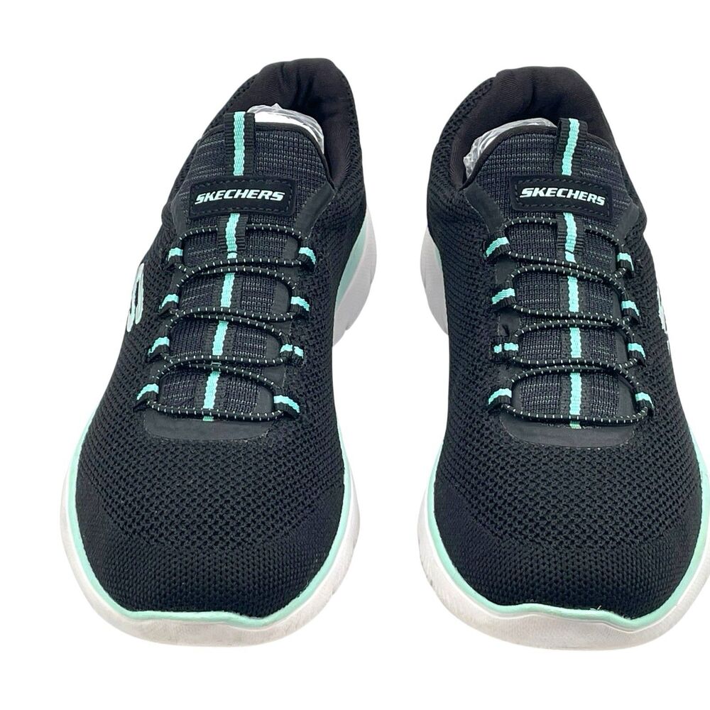 Skechers Womens 8.5 Black Mint Athletic Walking Shoes Lightweight Lace Up - Picture 3 of 7